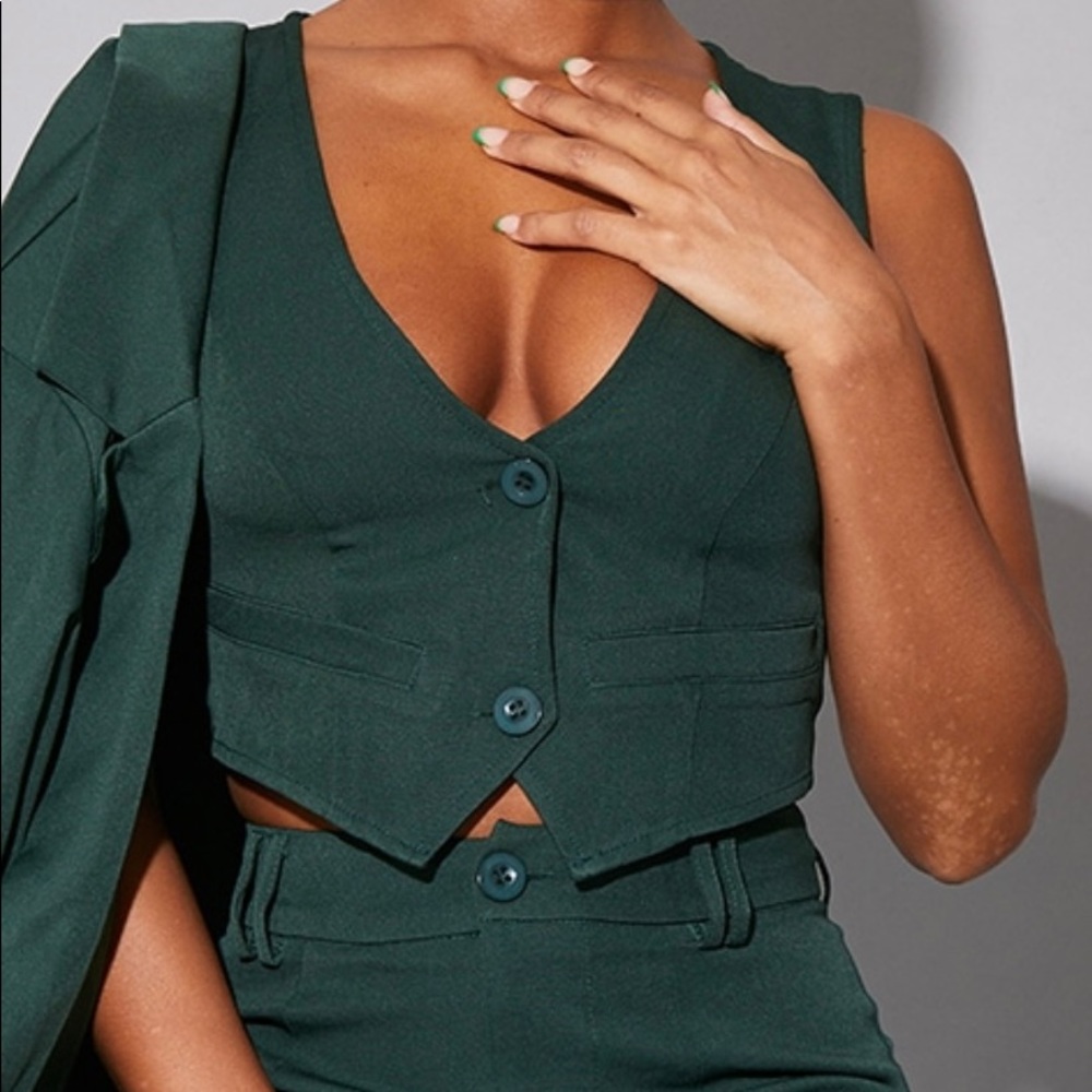 Dark Green belted waistcoat top
